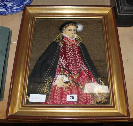Framed fabric applique of an Elizabethan gentleman in costume